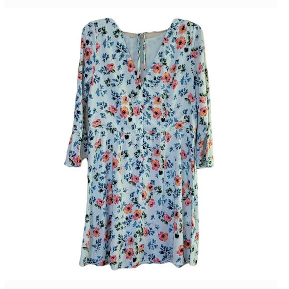 Loft Floral Tie Back Bell Sleeve Dress Size 8P - Picture 3 of 14